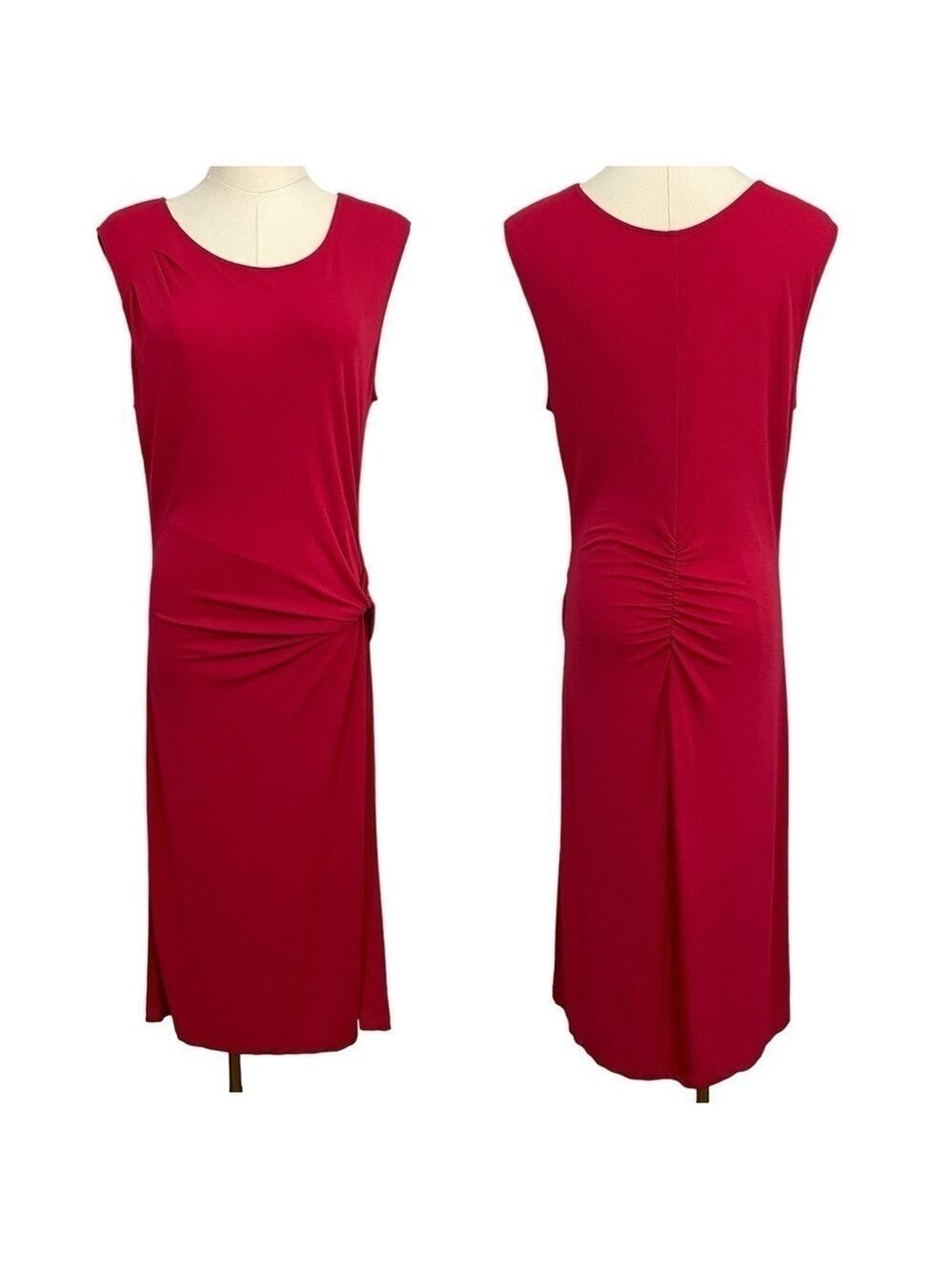 NIC+ZOE Sexy Red Cocktail Dress Sz M Sleeveless Fitted Ruching Sheath Party EUC